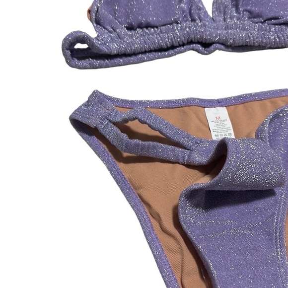MOLYBELL Checks Tie Shoulders Triangle Bikini 
Double Elastic Strings Shimmer M - Picture 3 of 5